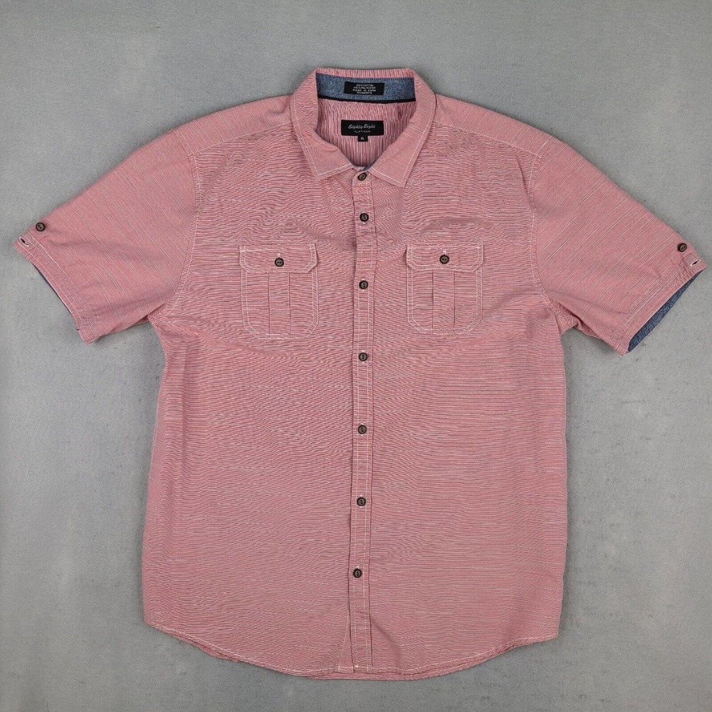 Eighty Eight Shirt Men's XL Red Striped Platinum Short Sleeve Button Down
